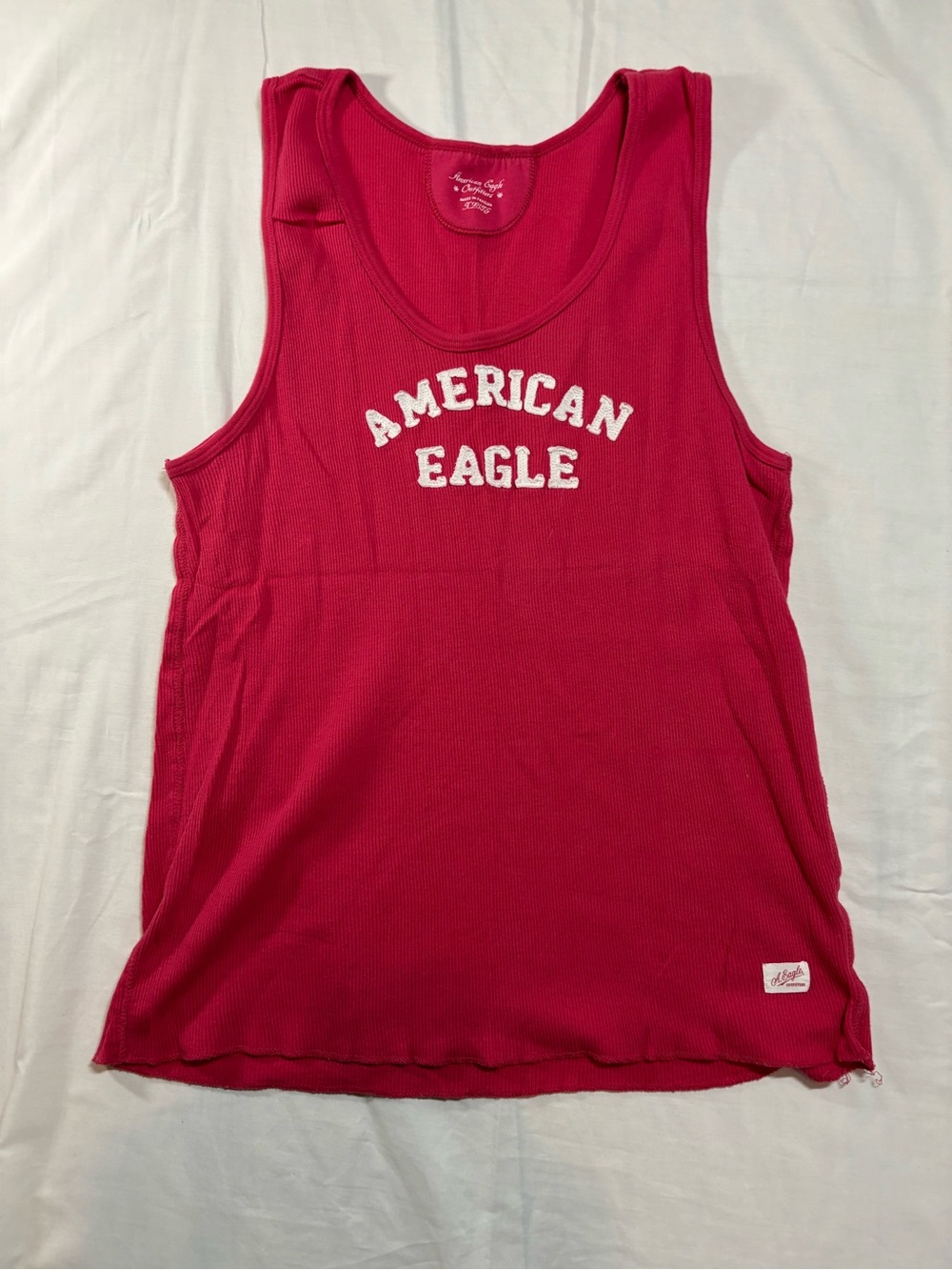 Vintage Y2K American Eagle Outfitters Red Ribbed Tank Top Varsity Logo Size XL